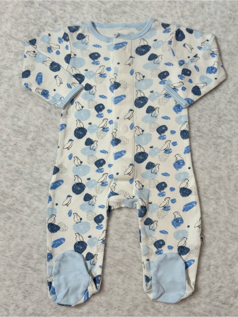 Magnetic Me Blue Bird Pebble Footie Sleeper 3-6M Baby Organic Cotton Neutral